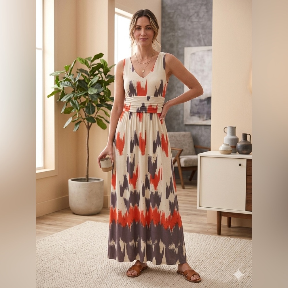 Anthropologie Maeve Rayon Blend Ikat-Print Sleeveless Maxi Dress Pockets - #15